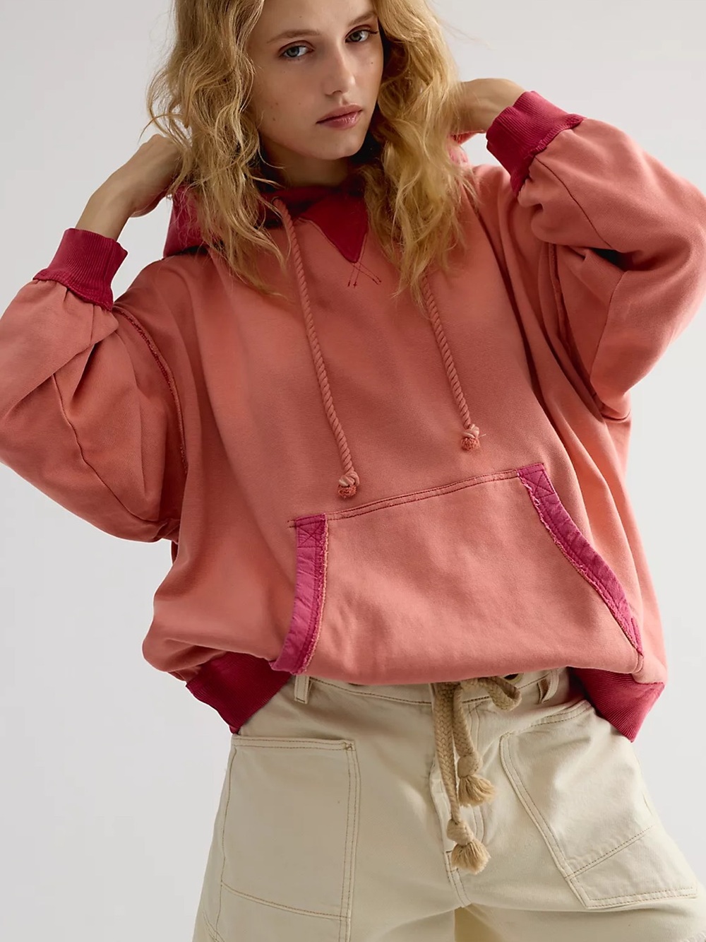 Free People We The Free Lou Baked Hoodie Sweatshirt in Coral Haze NWT